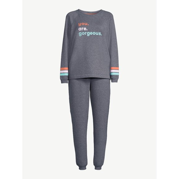 Charcoal Women's Pajama Set with Motivational Print - Picture 3 of 3